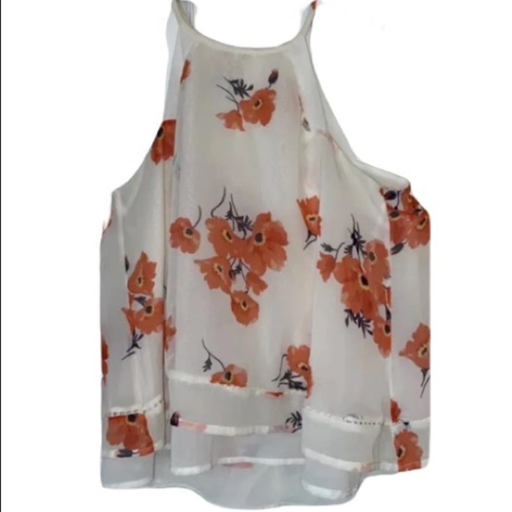 Sienna Sky Cream, Coral & Navy Colored Floral Halter Cami Tank Top - Size Small